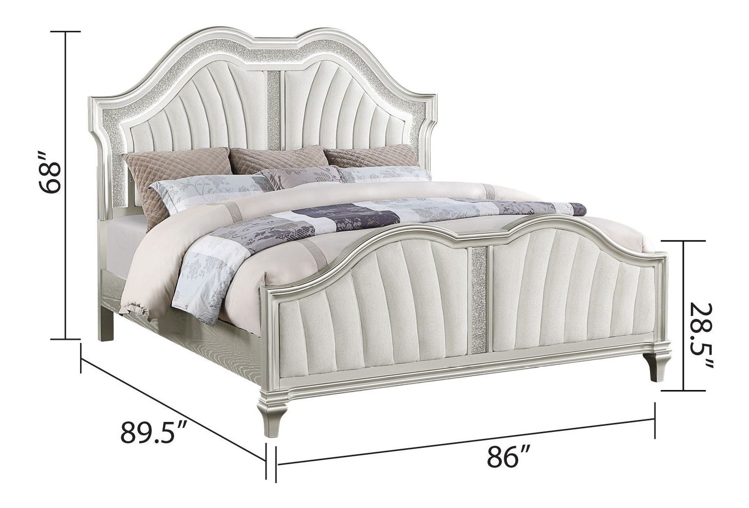 Paris King Size Bed with Velvet Upholstered Footboard & Headboard, LED Lighting