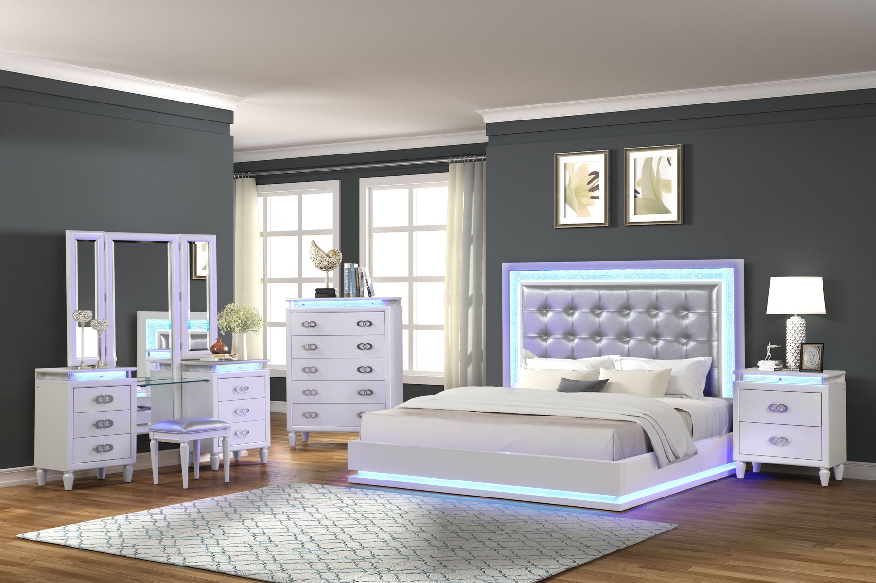 Passion 5-Drawer Wood Veneer Chest with LED Lighting