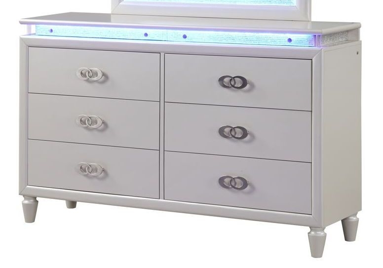6-Drawer Wood Veneer Dresser with LED Lighting