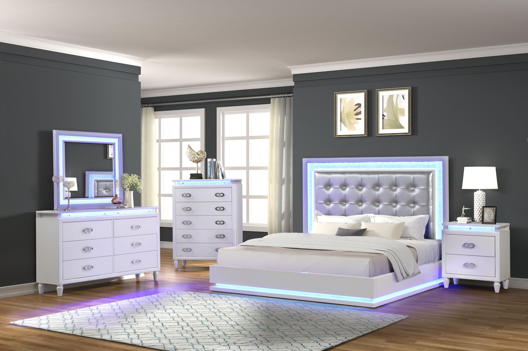 Passion 6-Drawer Wood Veneer Dresser with LED Lighting
