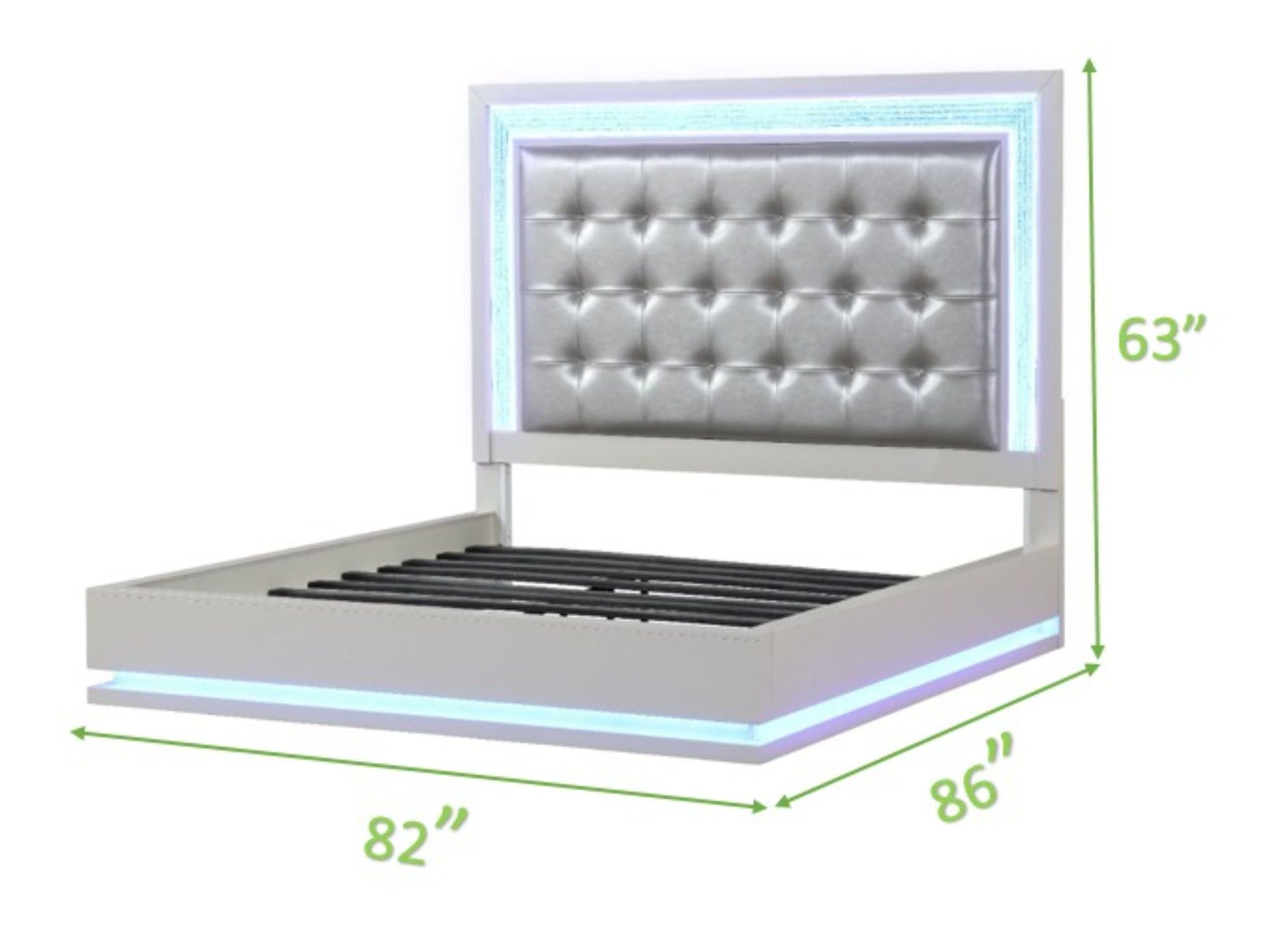 Passion King Size Bed with Leatherette Upholstered Headboard & LED Lighting