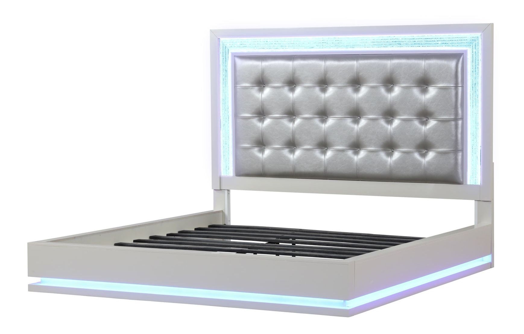Passion Bed with Leatherette Upholstered Headboard & LED Lighting