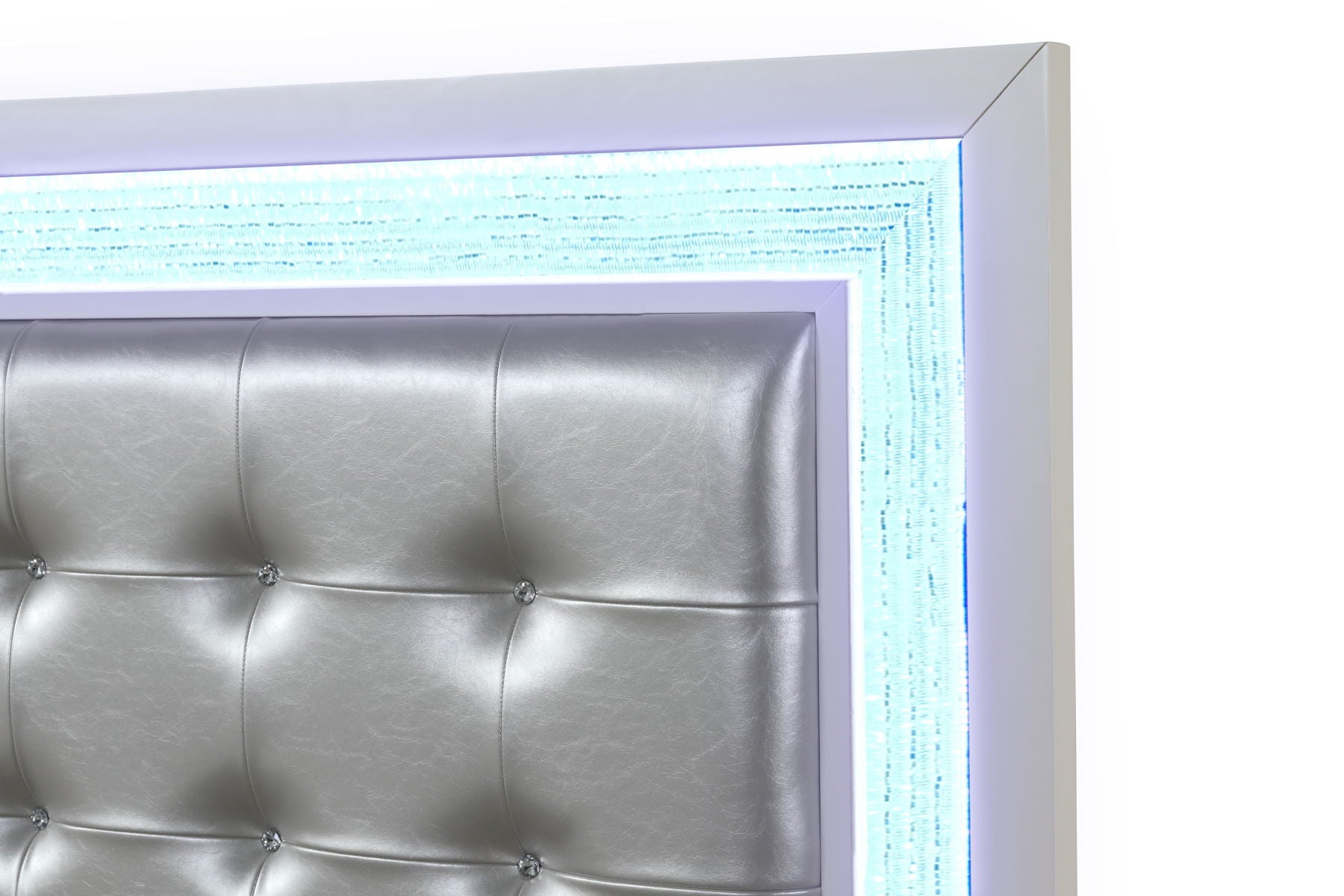 Passion Queen Size Bed with Leatherette Upholstered Headboard & LED Lighting