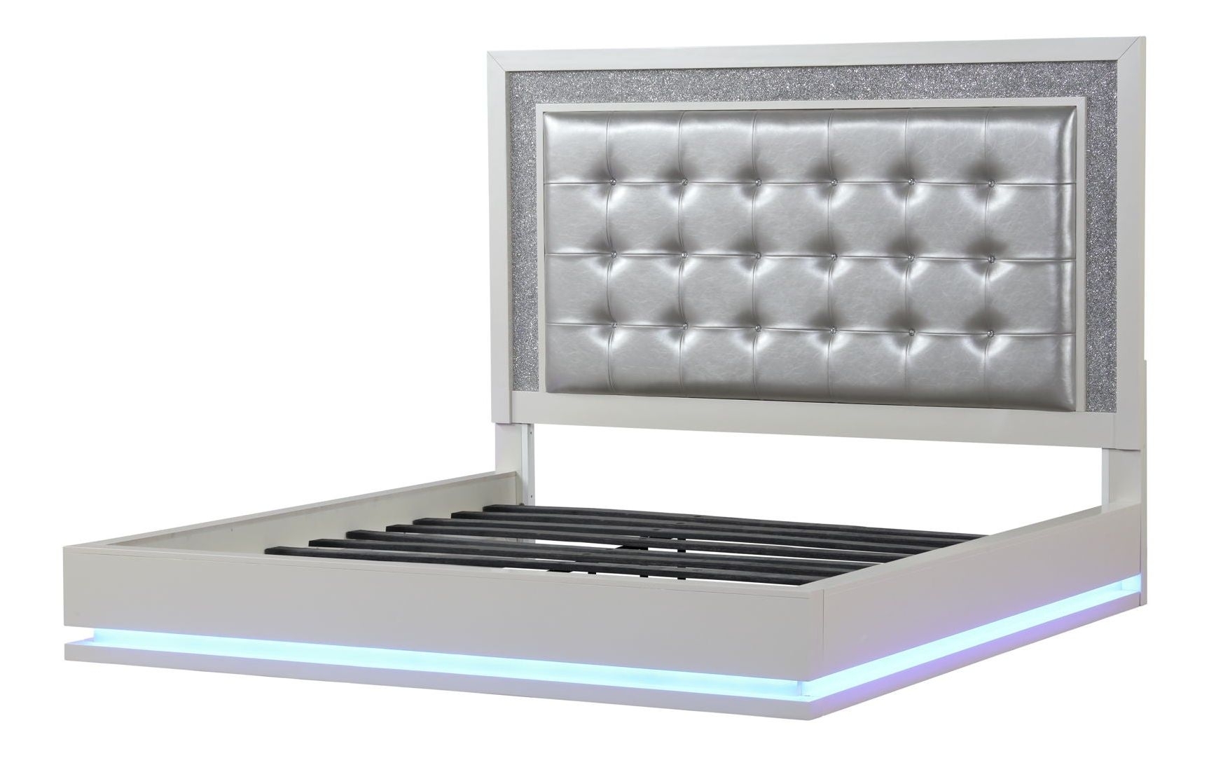 LED King Bed Made with Wood in Milky White
