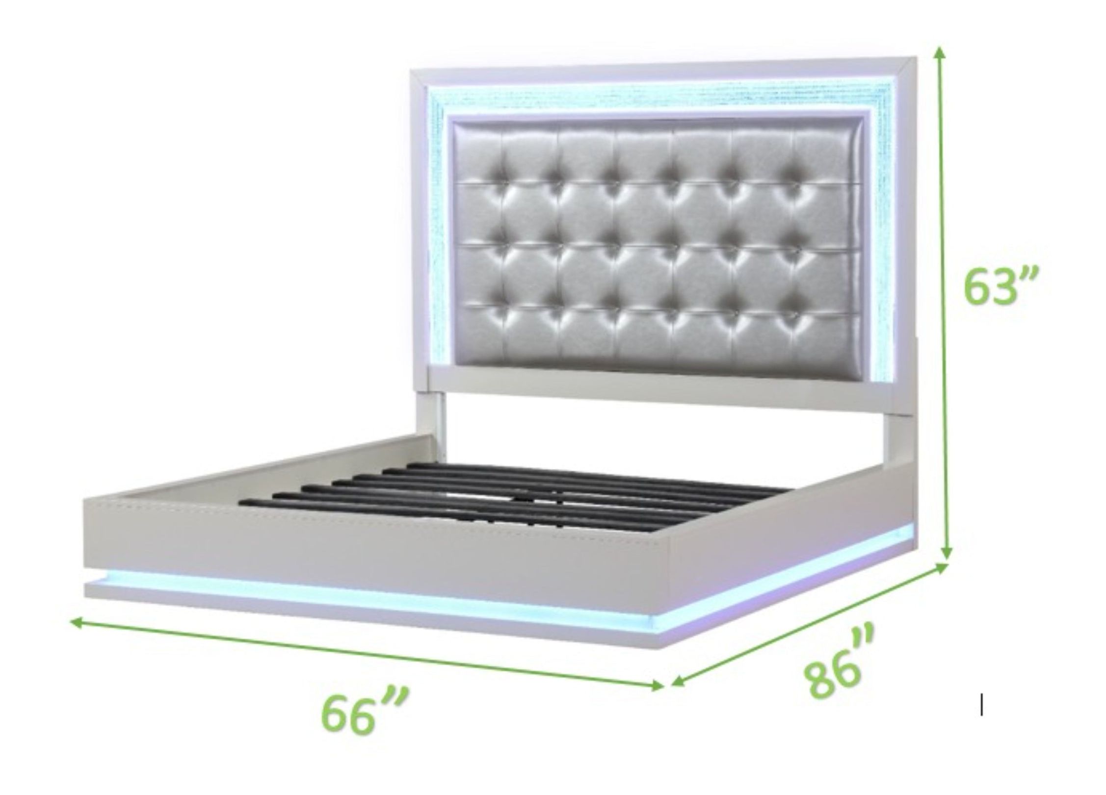 Passion Queen Size Bed with Leatherette Upholstered Headboard & LED Lighting