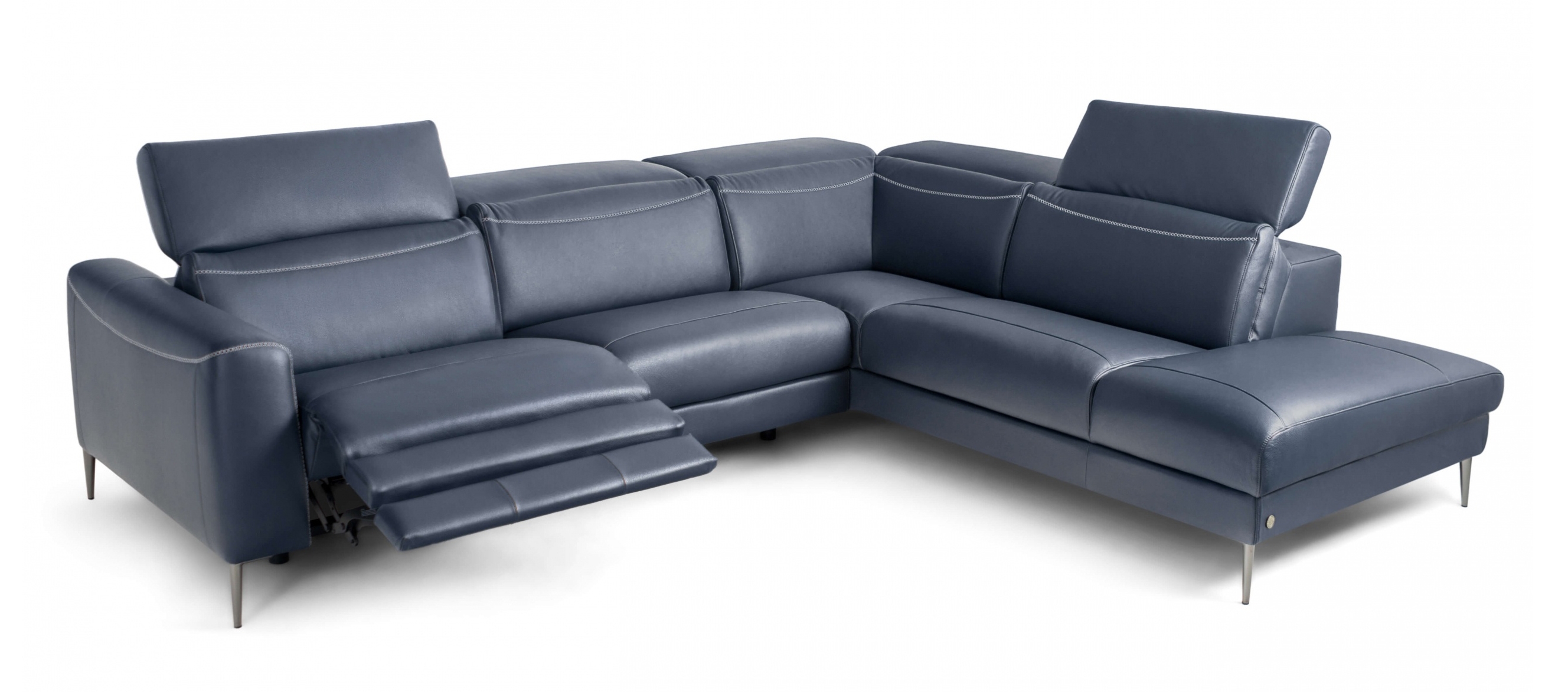 Pauline Leather L-Shaped Sectional Sofa w/ Power Recliner, Right Facing Chaise