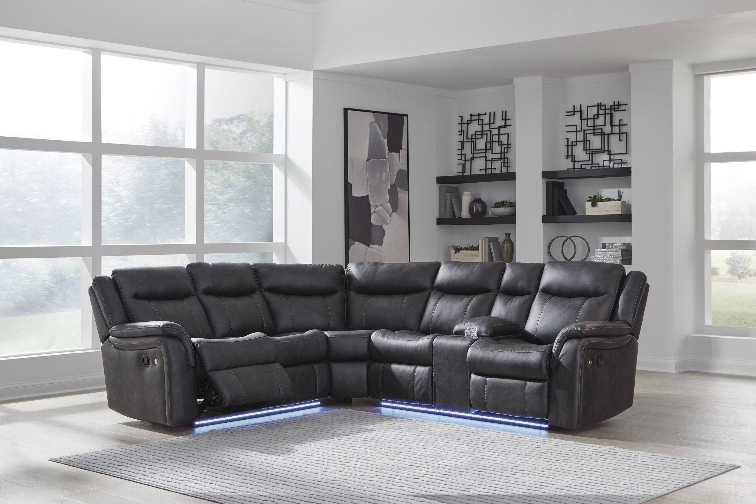 Electric reclining sofa with fabric upholstery