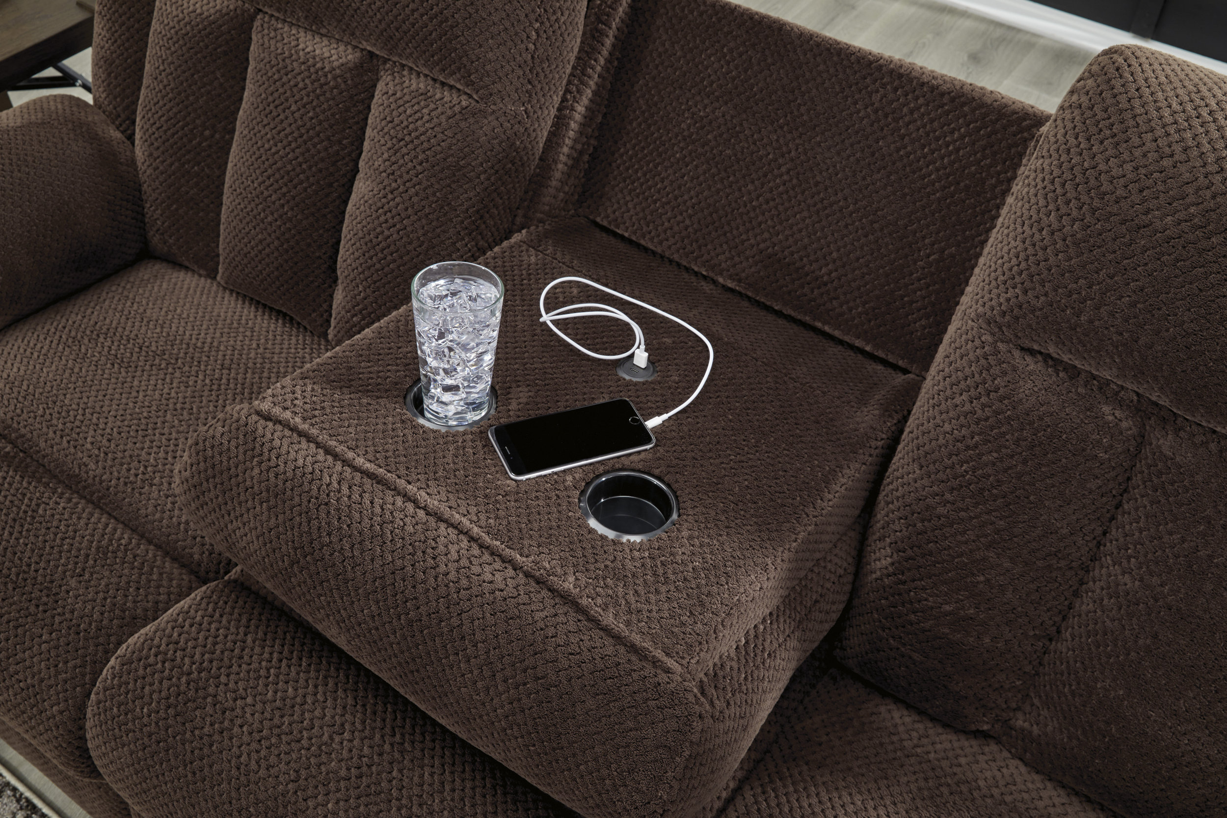 Observation Fabric REC PWR Sofa w/Drop Down Table