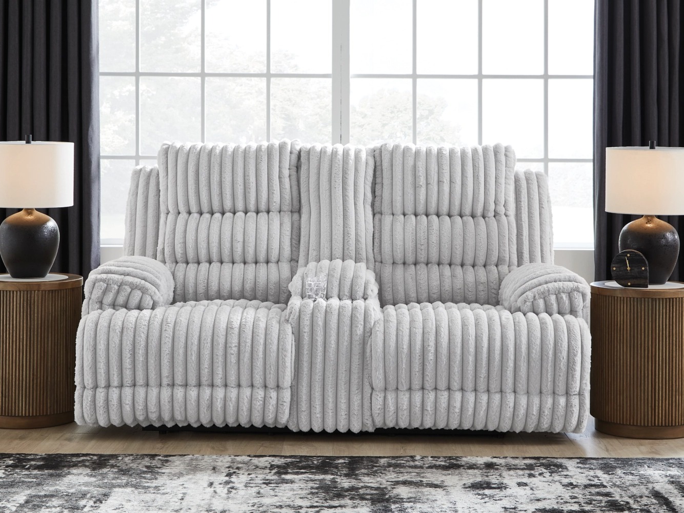 Rhines Falls Polyester Power Reclining Loveseat w/Console