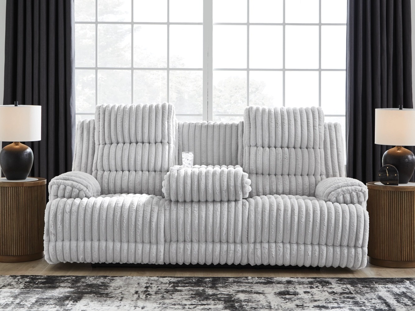 Rhines Falls Polyester Power Reclining Sofa w/Drop Down Table