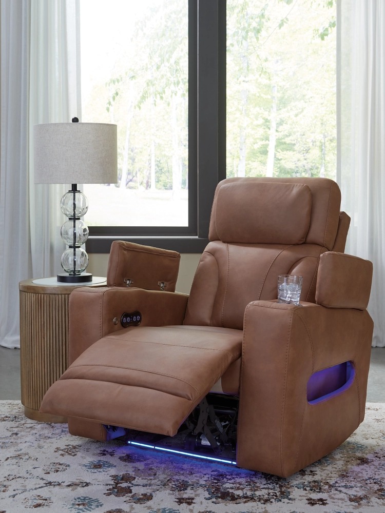 Clean-Slate Faux Leather Power Recliner w/Adjustable Headrest