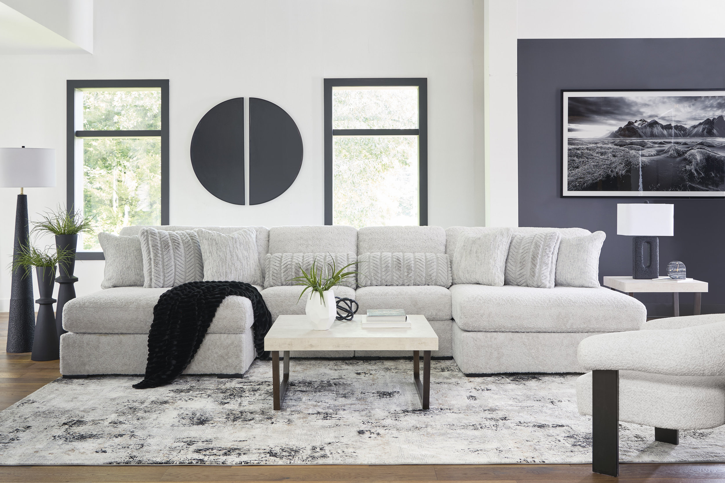 Cuddle Plush Fabric 4-Piece Sectional Sofa w/Double Chaise