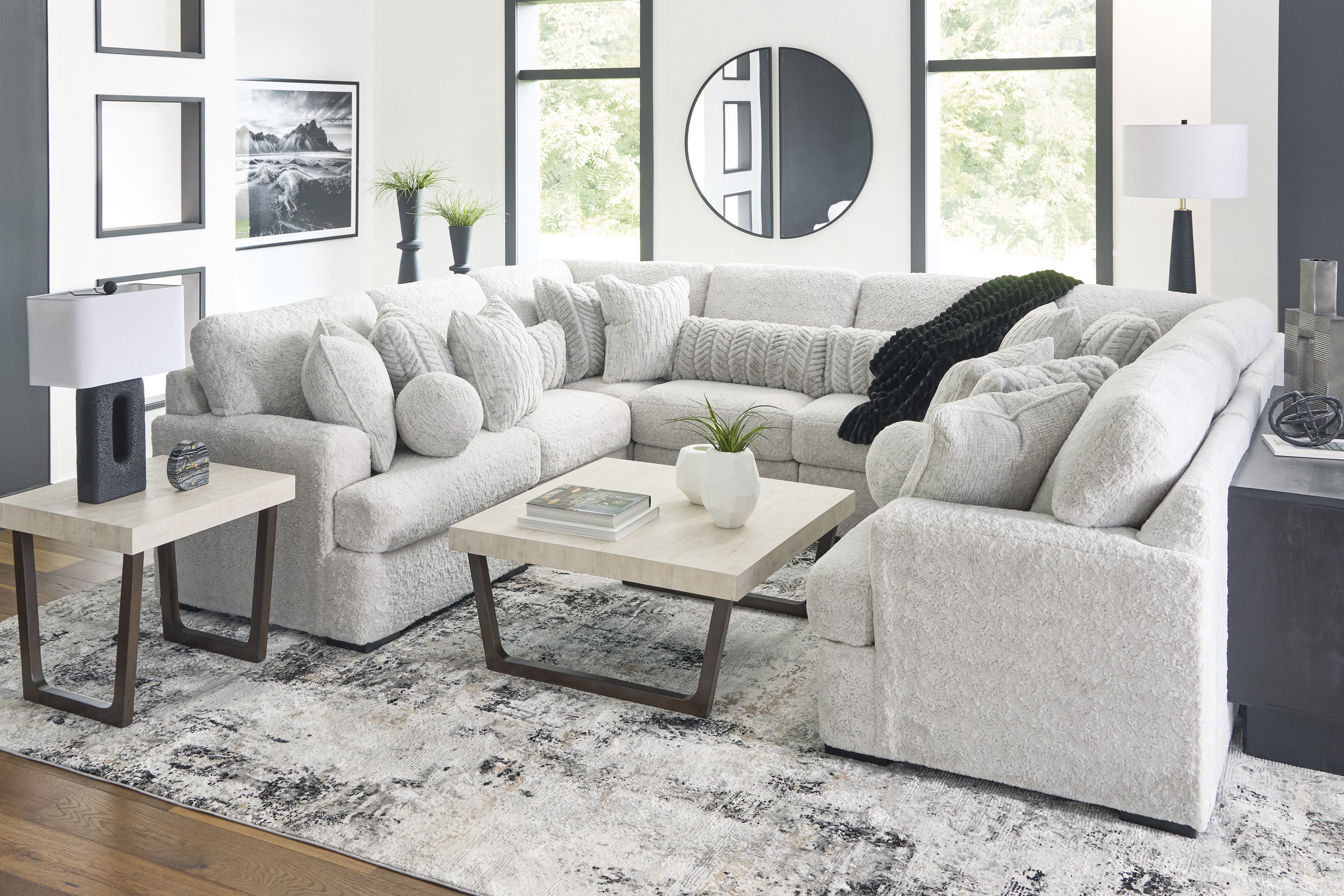 Ashley Cuddle Plush Fabric 8-Piece Sectional