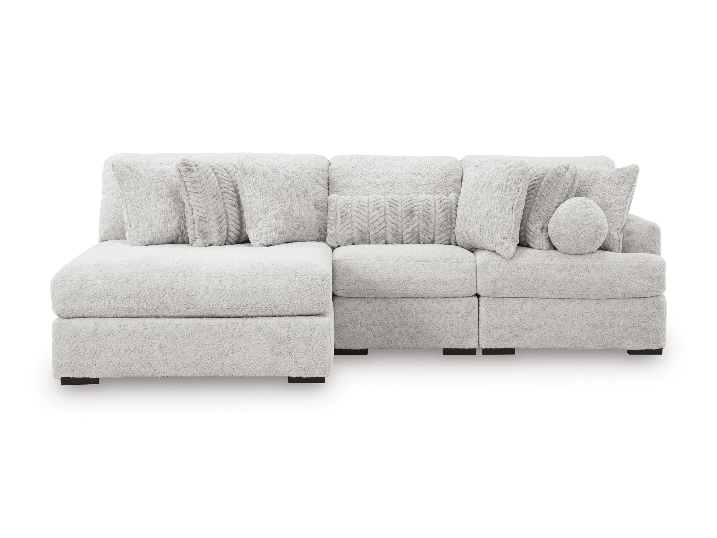 Cuddle Plush Fabric 3-Piece Sectional Sofa w/Left Chaise