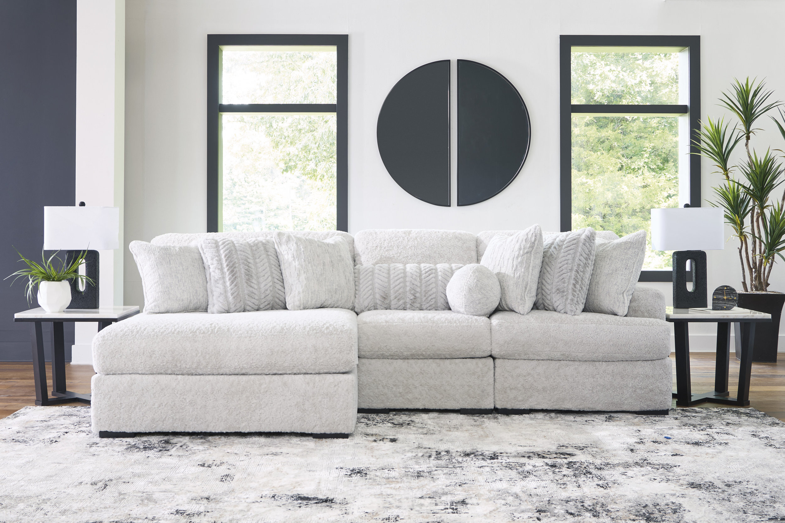 Cuddle Plush Fabric 3-Piece Sectional Sofa w/Left Chaise