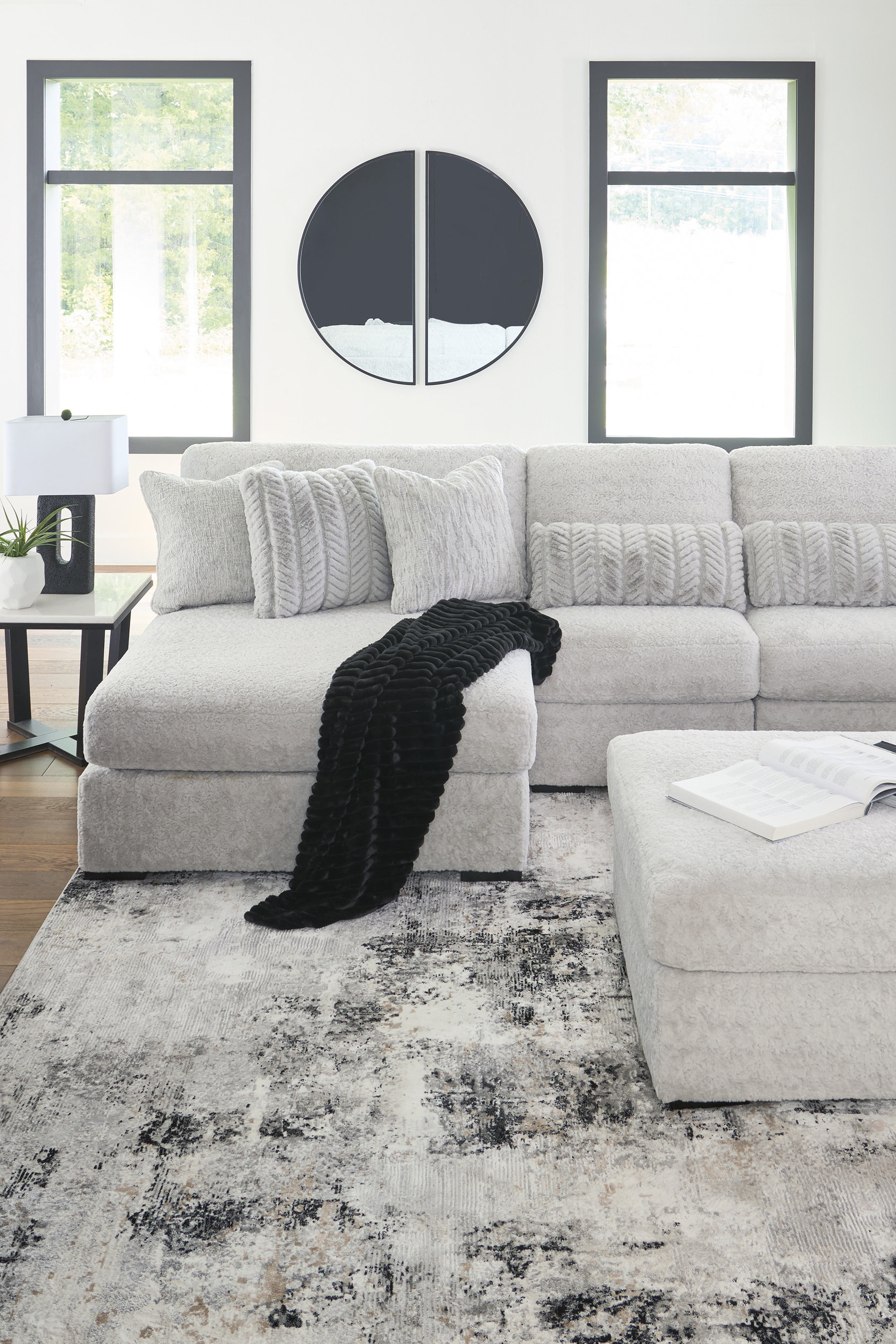 Cuddle Plush Fabric 6-Piece Sectional Sofa w/Left Chaise