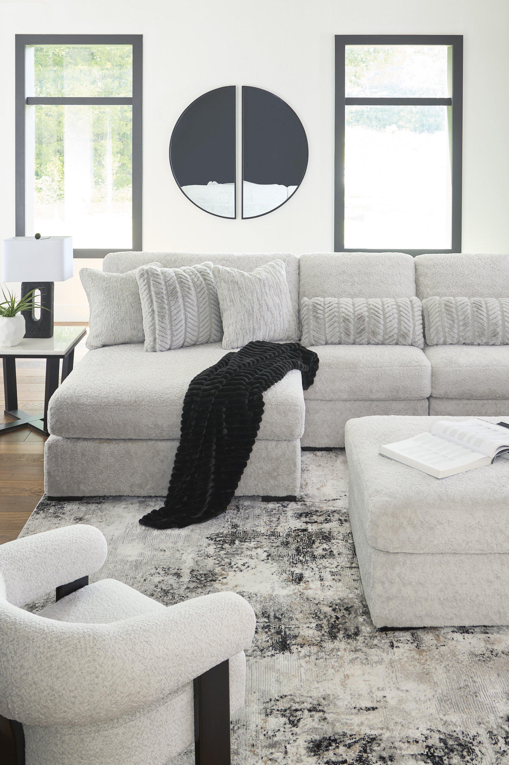 Cuddle Plush Fabric 6-Piece Sectional Sofa w/Left Chaise