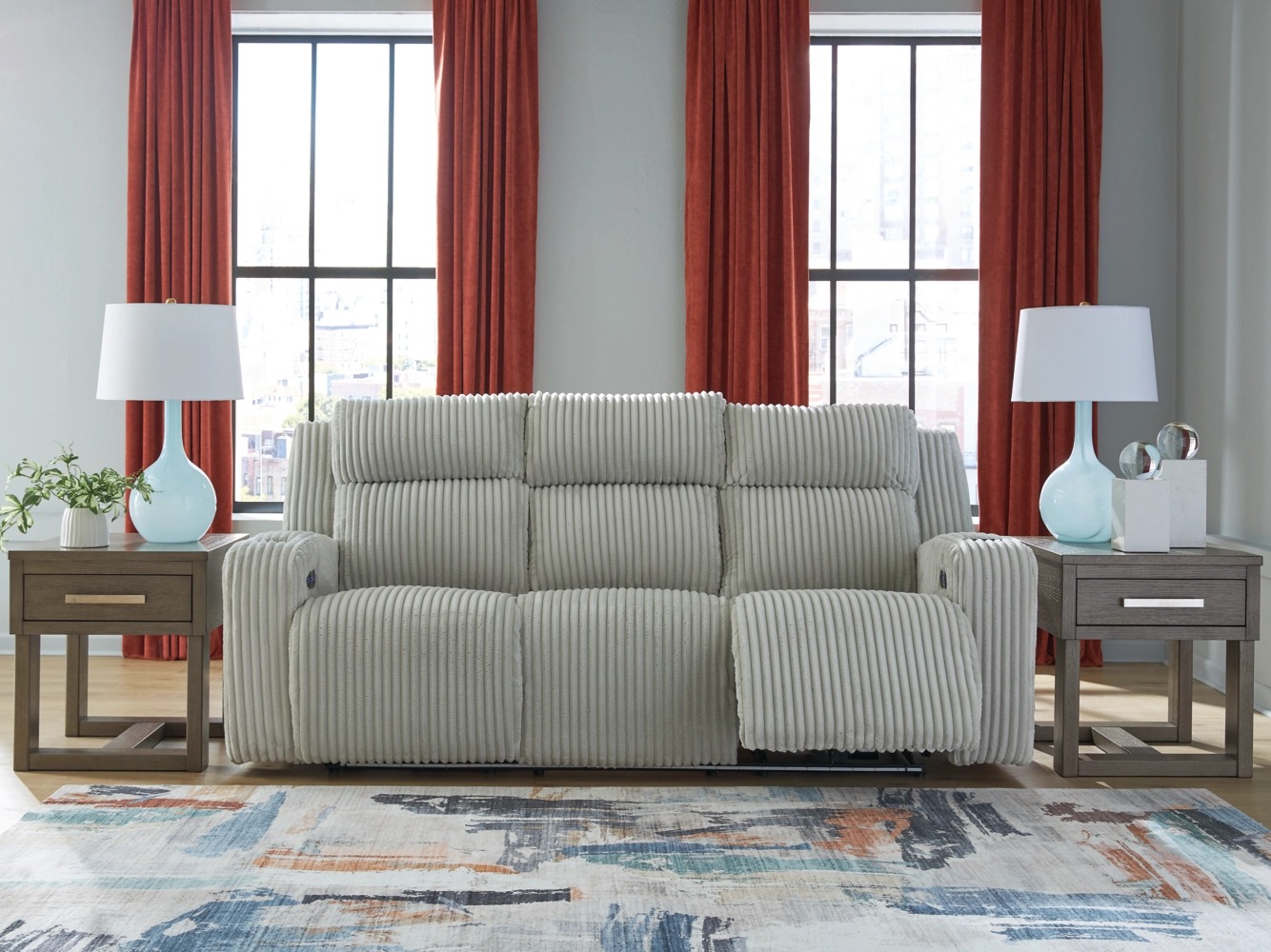 Forest Lake Polyester Power Reclining Sofa w/Adjustable Headrests