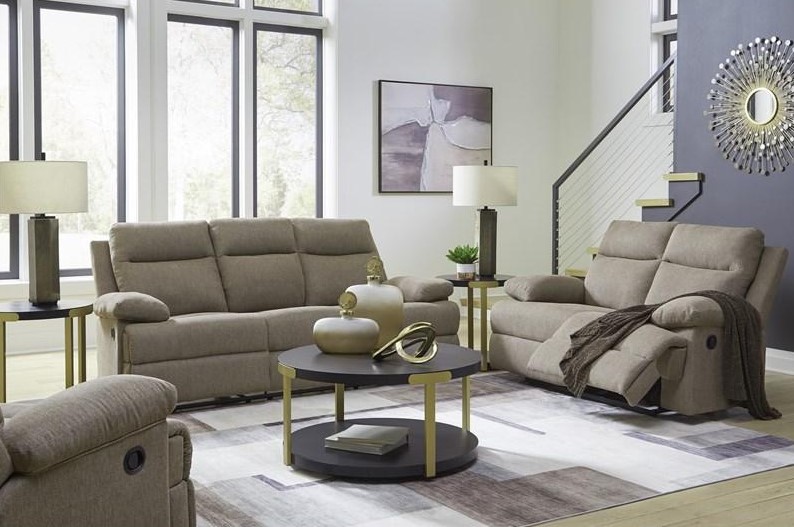 Side-Swipe Polyester Reclining Sofa w/Drop Down Table