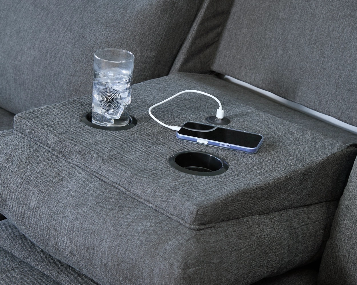 Side-Swipe Polyester Reclining Sofa w/Drop Down Table