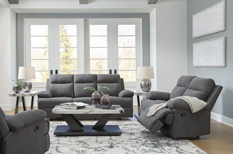 Side-Swipe Polyester Reclining Sofa w/Drop Down Table