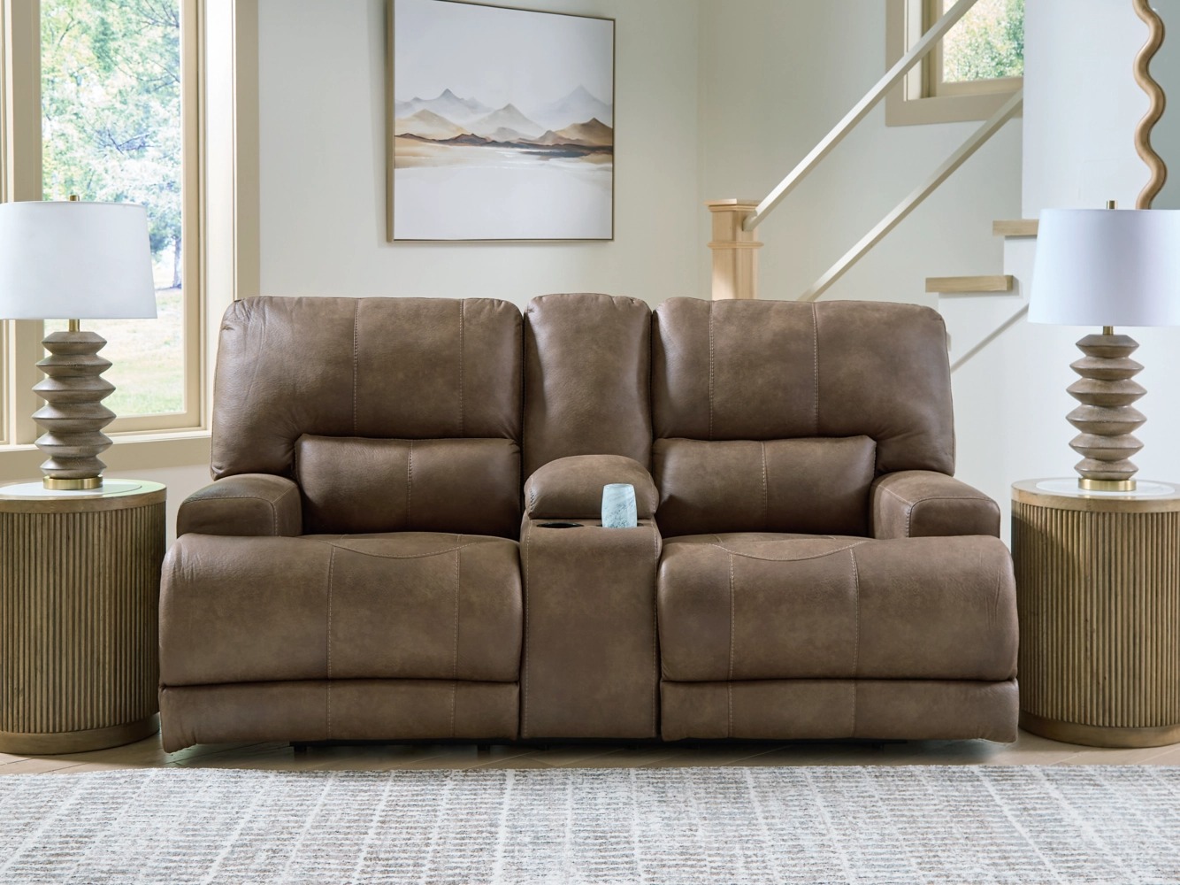 Beckley Place Faux Leather Power Reclining Loveseat w/Console & Adjustable Headrests