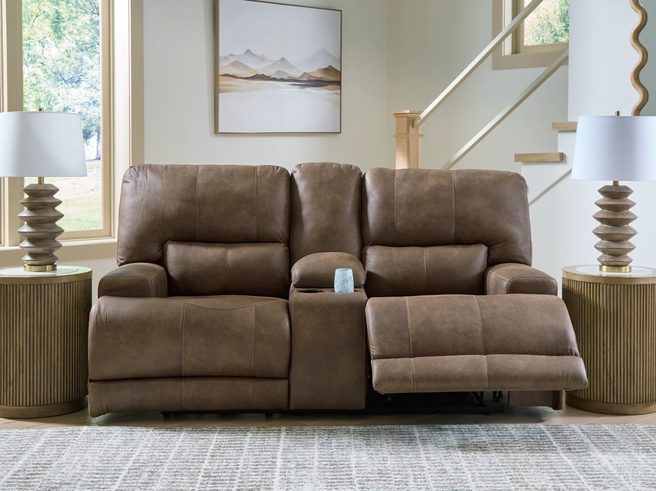 Beckley Place Faux Leather Power Reclining Loveseat w/Console & Adjustable Headrests