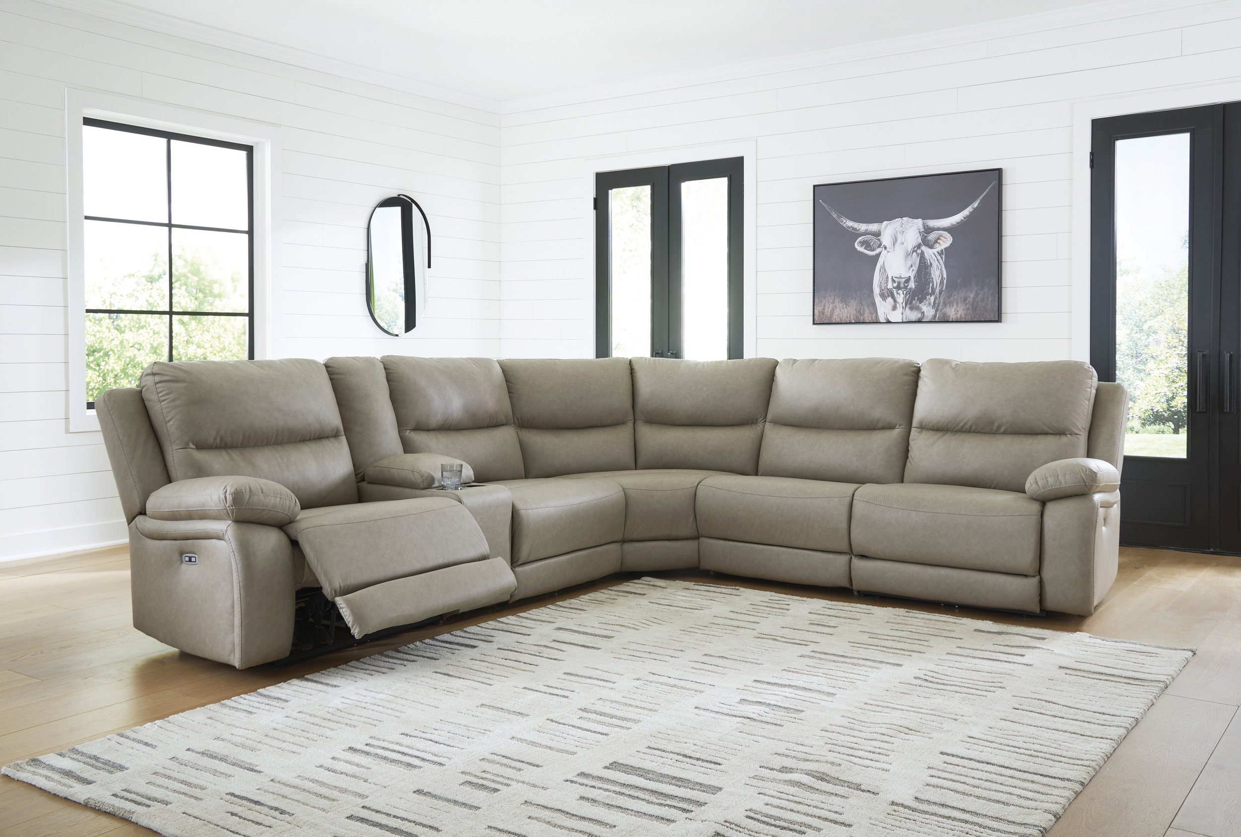 Narwhal Place 6-Piece L-Shaped Faux Leather Power Reclining Sectional w/Console