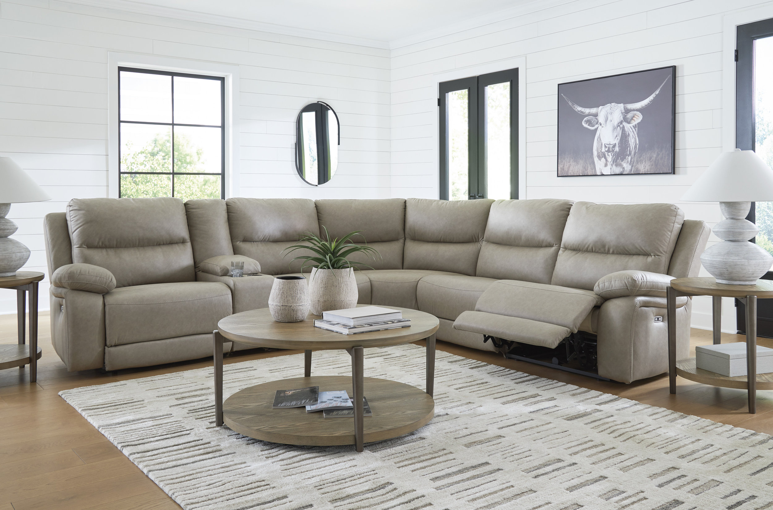 Narwhal Place 6-Piece L-Shaped Faux Leather Power Reclining Sectional w/Console