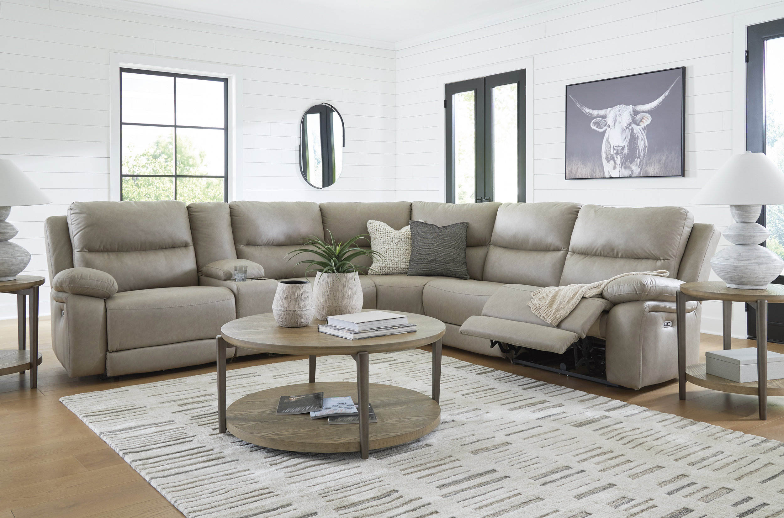 Narwhal Place 6-Piece L-Shaped Faux Leather Power Reclining Sectional w/Console