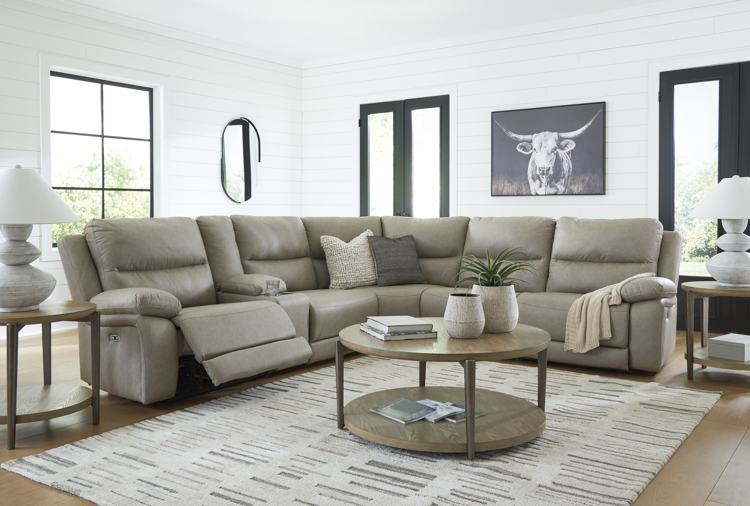 Narwhal Place 6-Piece L-Shaped Faux Leather Power Reclining Sectional w/Console