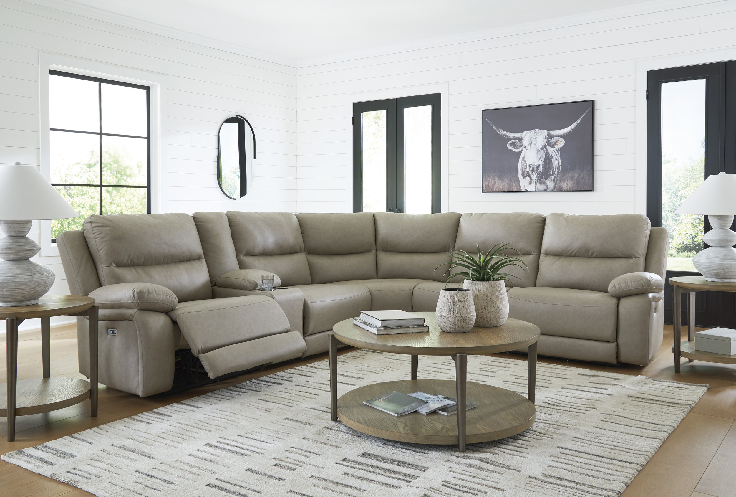 Narwhal Place 6-Piece L-Shaped Faux Leather Power Reclining Sectional w/Console