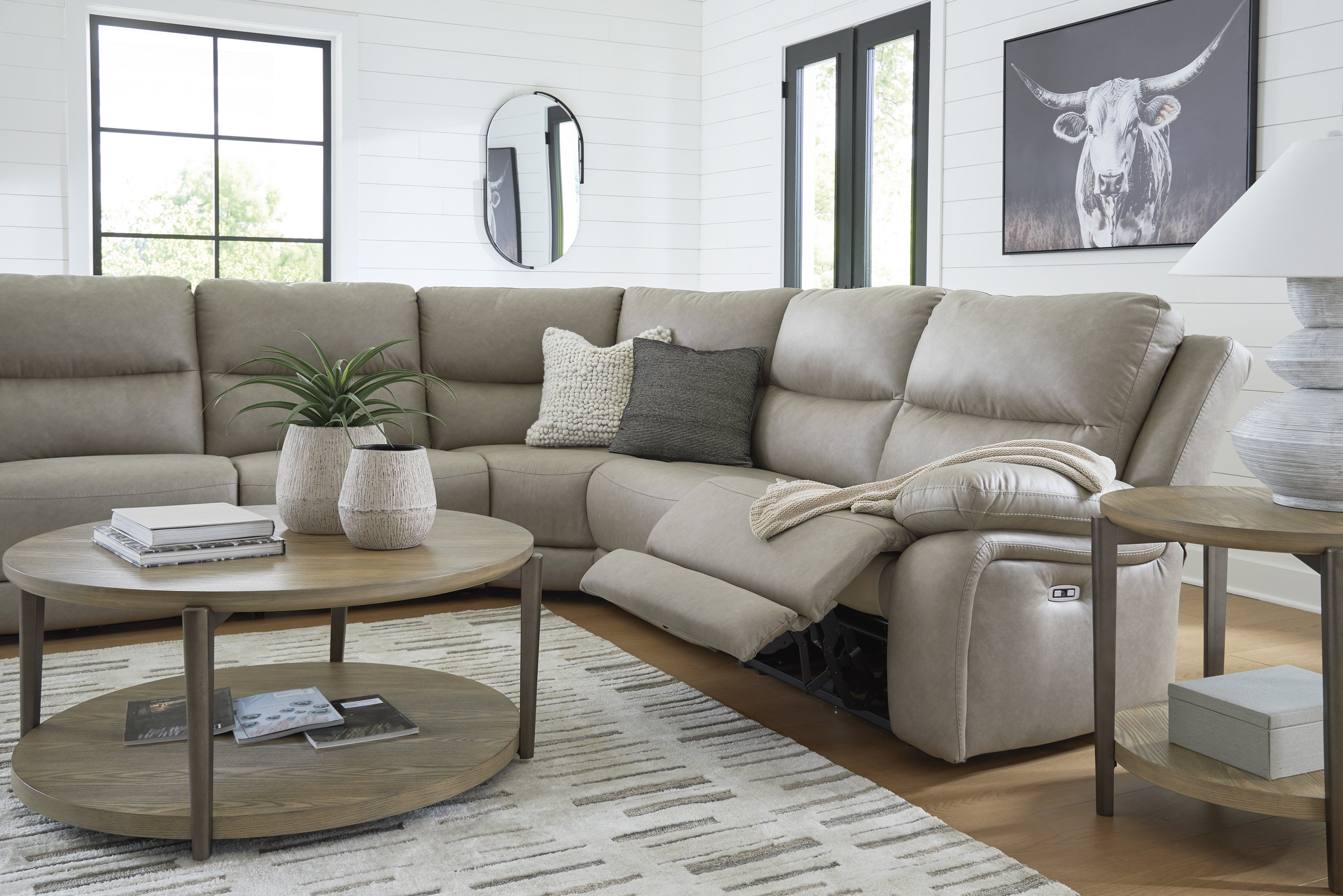 Narwhal Place 6-Piece L-Shaped Faux Leather Power Reclining Sectional w/Console