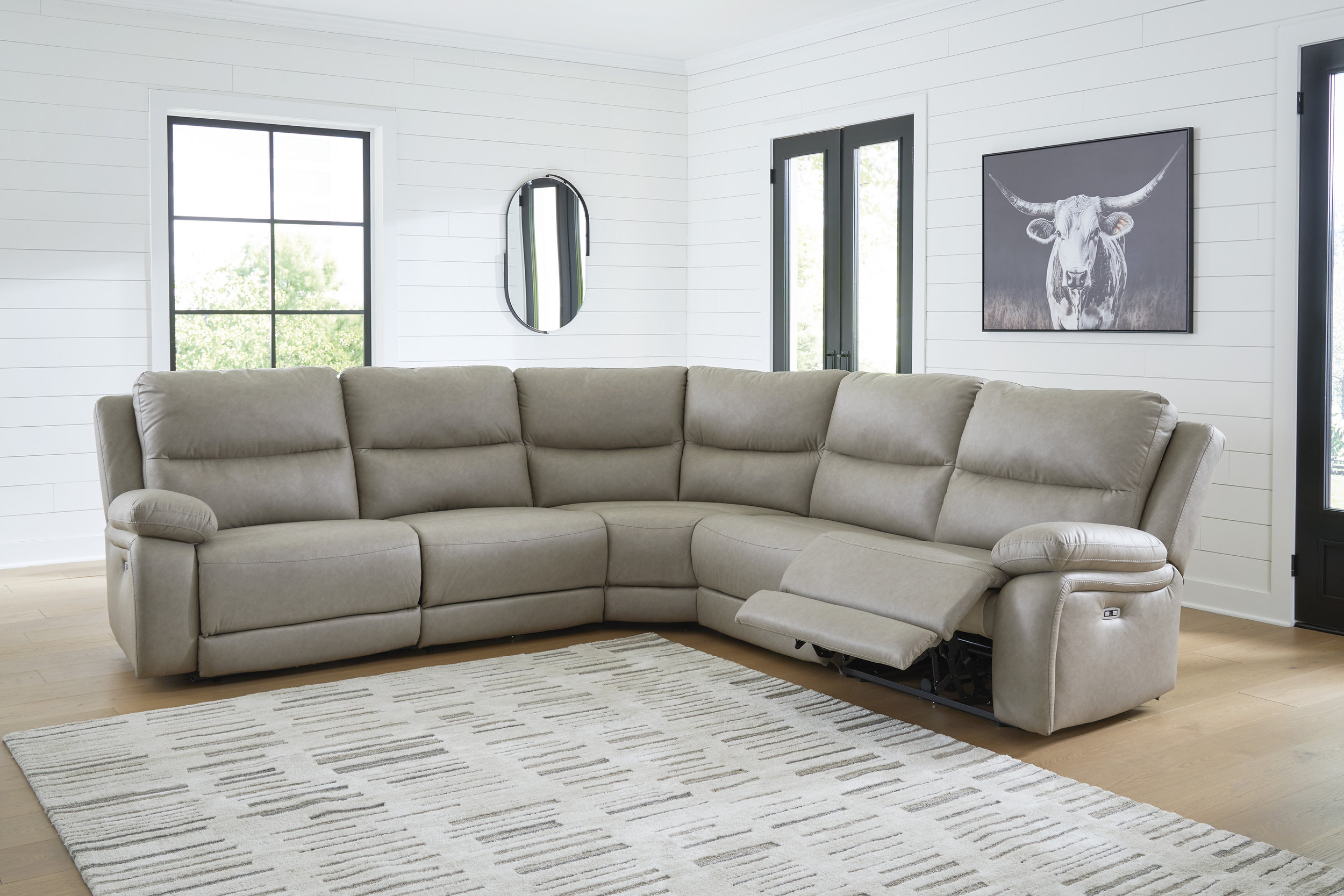 Narwhal Place 5-Piece L-Shaped Faux Leather Power Reclining Sectional
