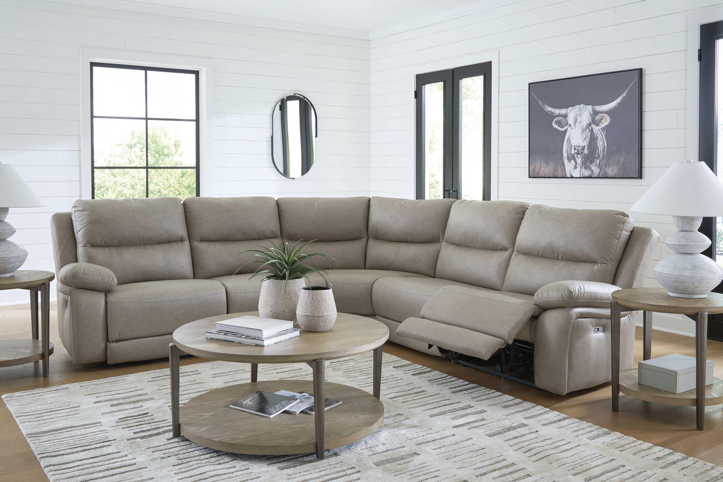 Narwhal Place 5-Piece L-Shaped Faux Leather Power Reclining Sectional