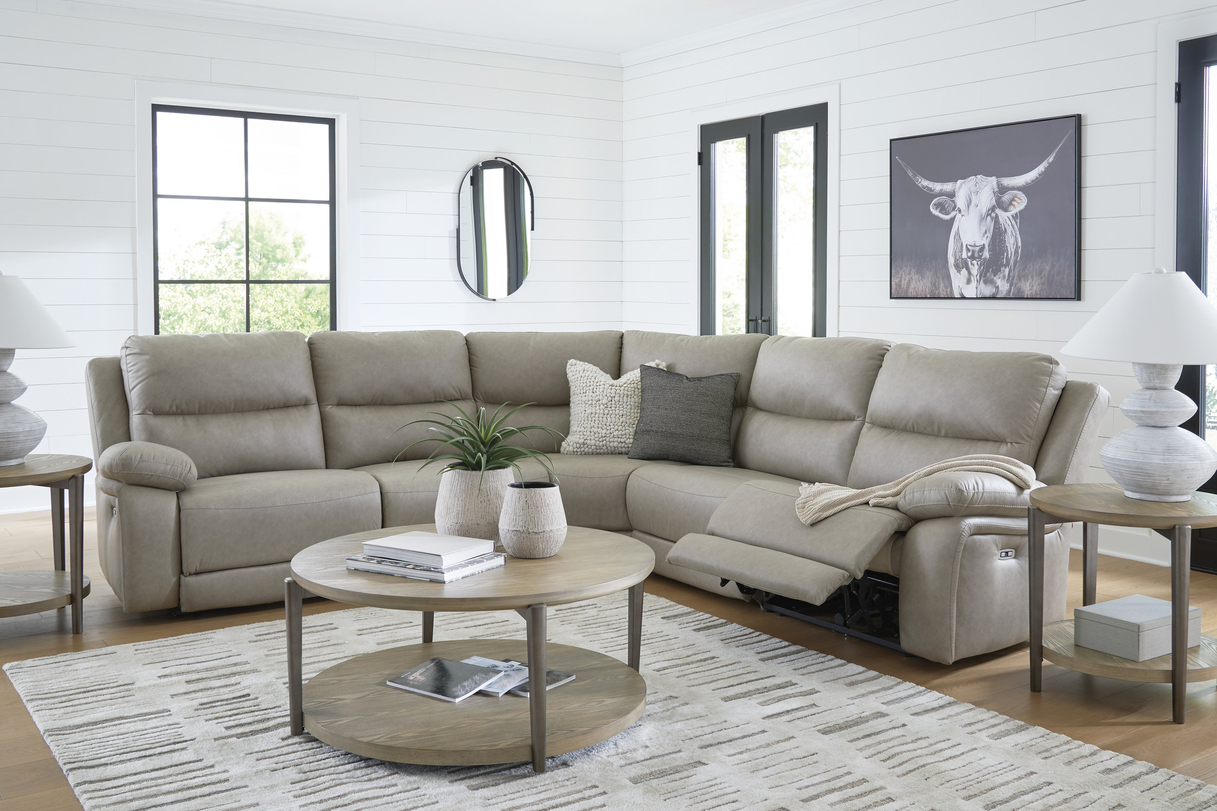 Narwhal Place 5-Piece L-Shaped Faux Leather Power Reclining Sectional