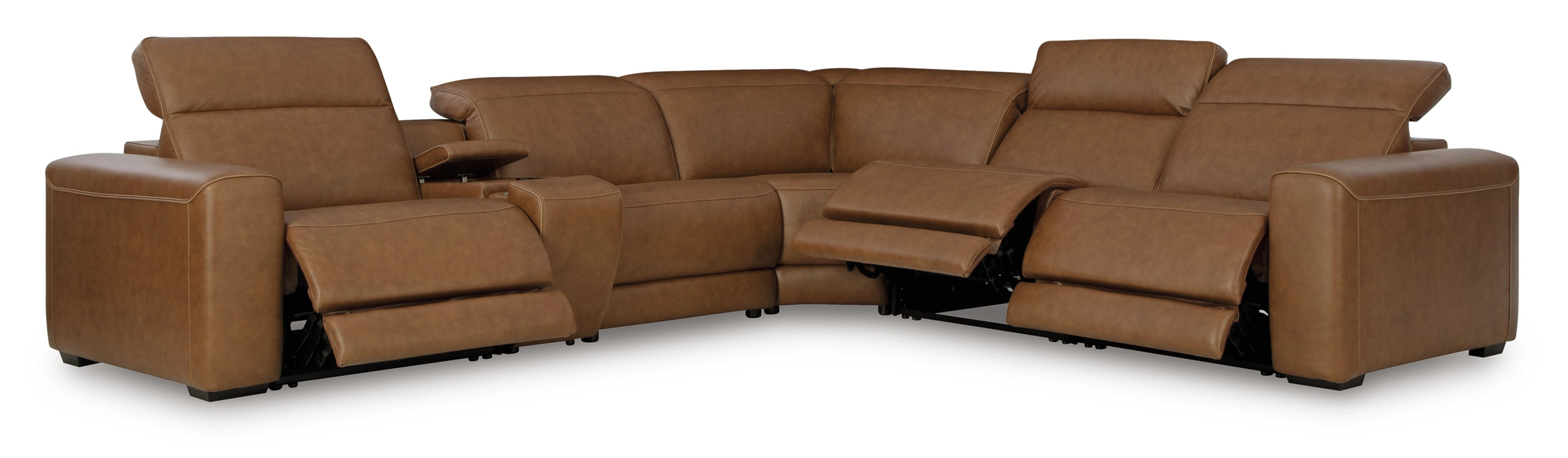 Magic Man Rally 6-Piece L-Shaped Leather Power Reclining Sectional w/Console