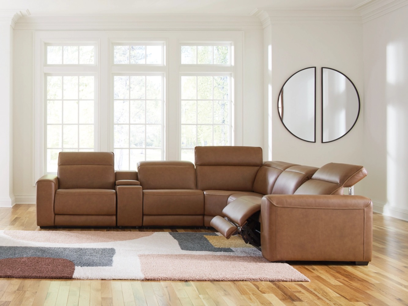 Magic Man Rally 6-Piece L-Shaped Leather Power Reclining Sectional w/Console