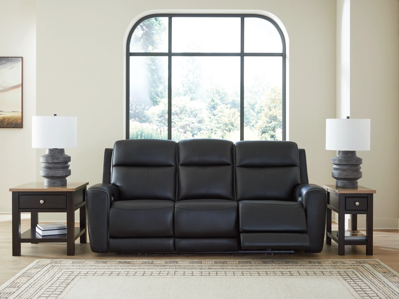5Z-Comfort Leather/PVC Power Reclining Sofa w/Adjustable Headrests