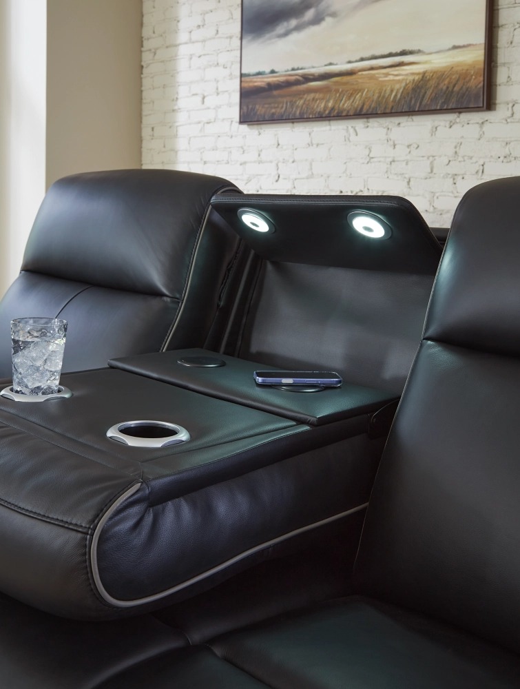 5Z-Comfort Leather/PVC Power Reclining Sofa w/Adjustable Headrests