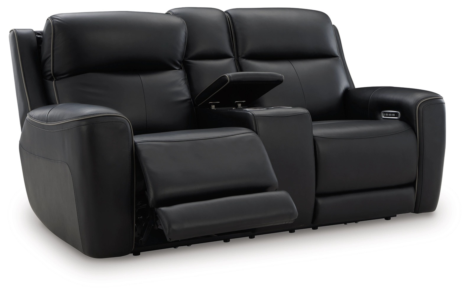 5Z-Comfort Leather/PVC Power Reclining Loveseat w/Console & Adjustable Headrests