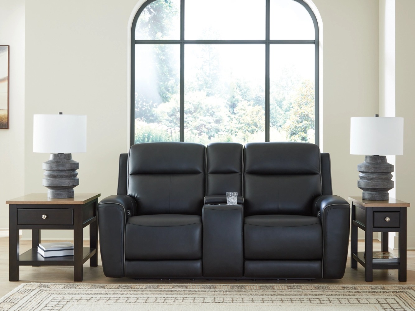 5Z-Comfort Leather/PVC Power Reclining Loveseat w/Console & Adjustable Headrests