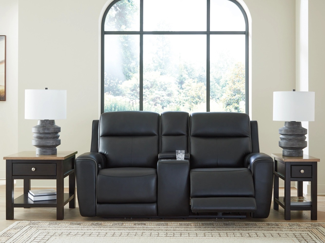 5Z-Comfort Leather/PVC Power Reclining Loveseat w/Console & Adjustable Headrests