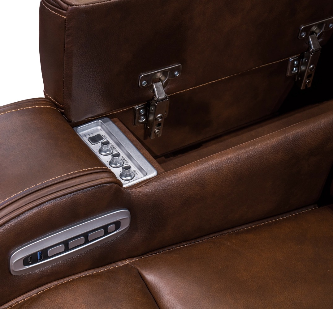 Knightington Leather/PVC Power Reclining Sofa w/Audio Seating