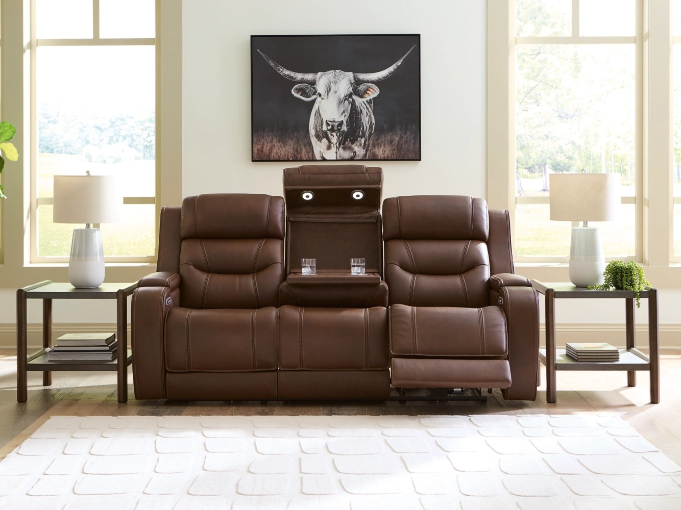 Knightington Leather/PVC Power Reclining Sofa w/Audio Seating