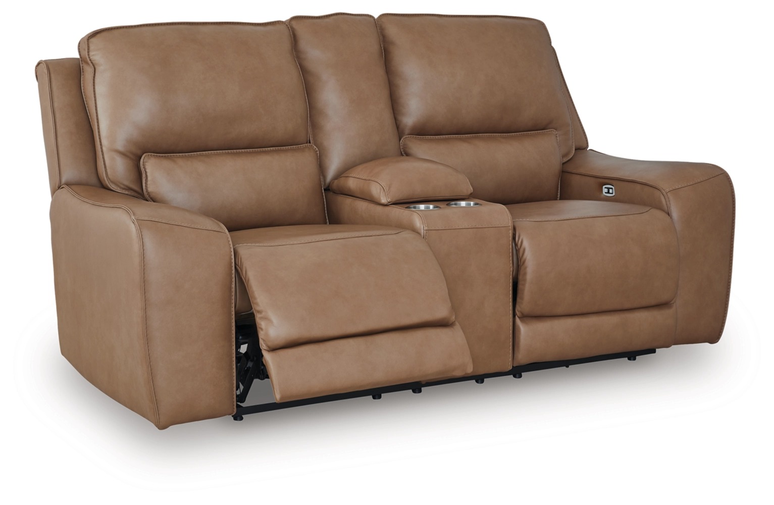 DeepWakes Leather/PVC Power Reclining Loveseat w/Console & Adjustable Headrests
