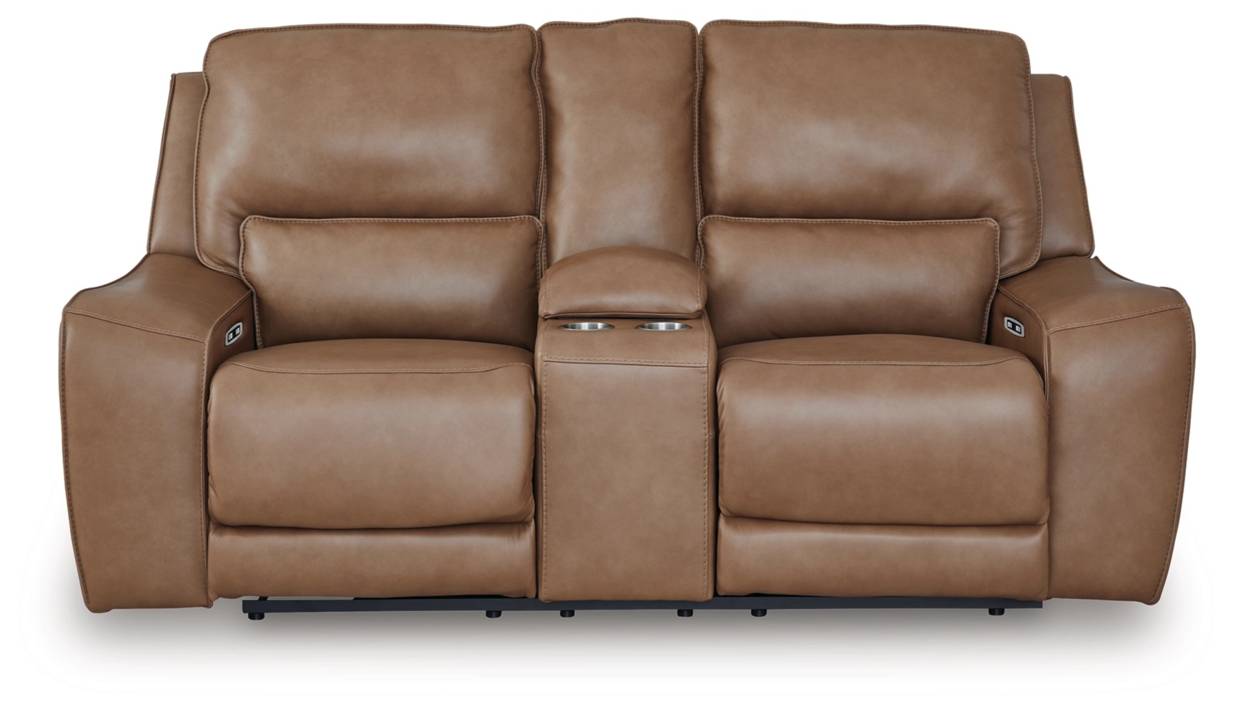 DeepWakes Leather/PVC Power Reclining Loveseat w/Console & Adjustable Headrests
