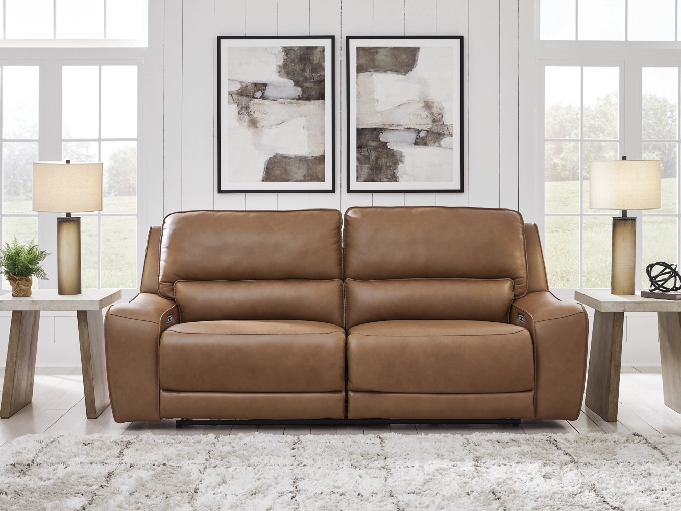 DeepWakes Leather/PVC 2-Seat Power Reclining Sofa w/Adjustable Headrests