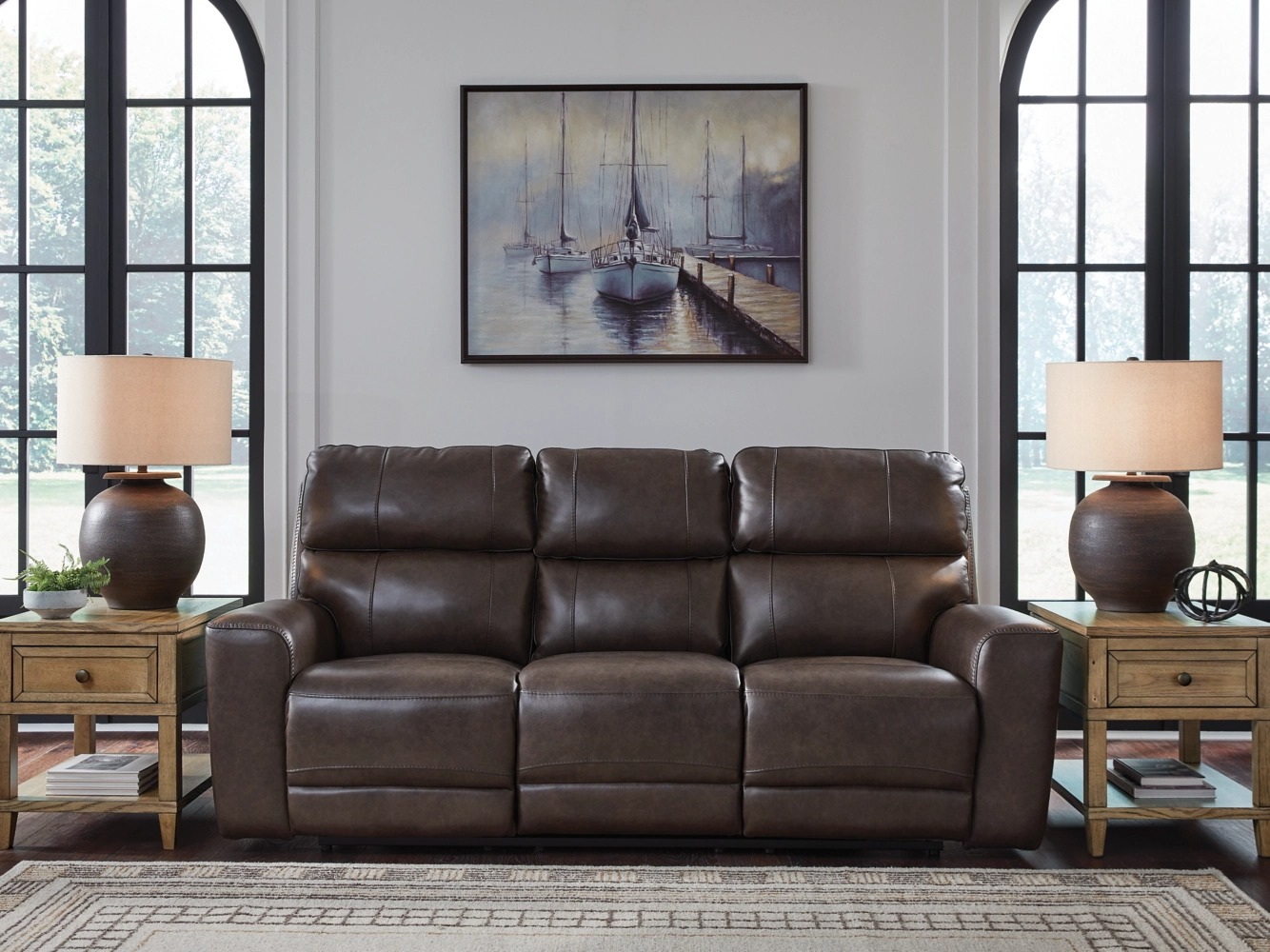 Crossplex Leather/PVC Power Reclining Sofa w/Adjustable Headrests