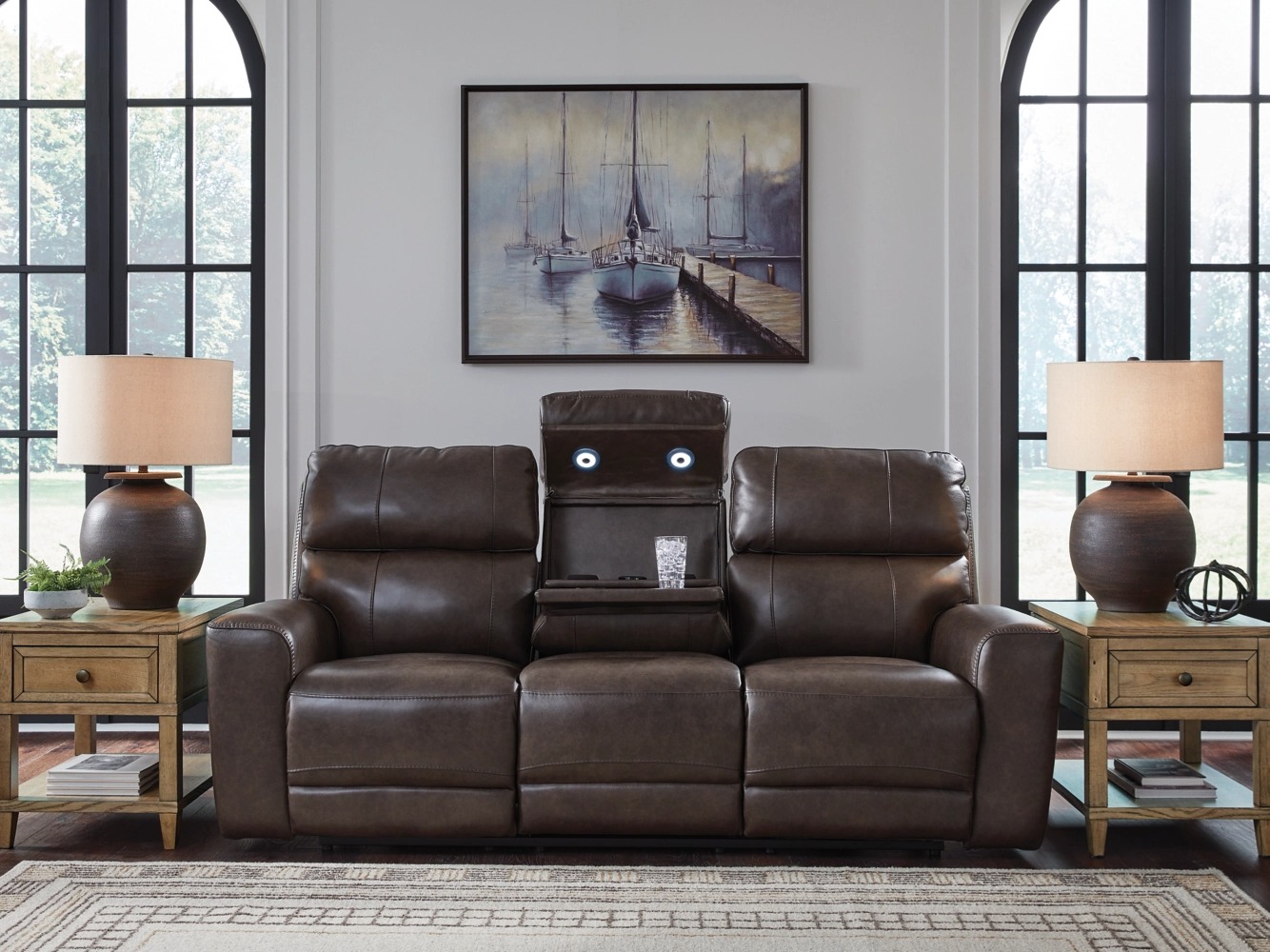 Crossplex Leather/PVC Power Reclining Sofa w/Adjustable Headrests